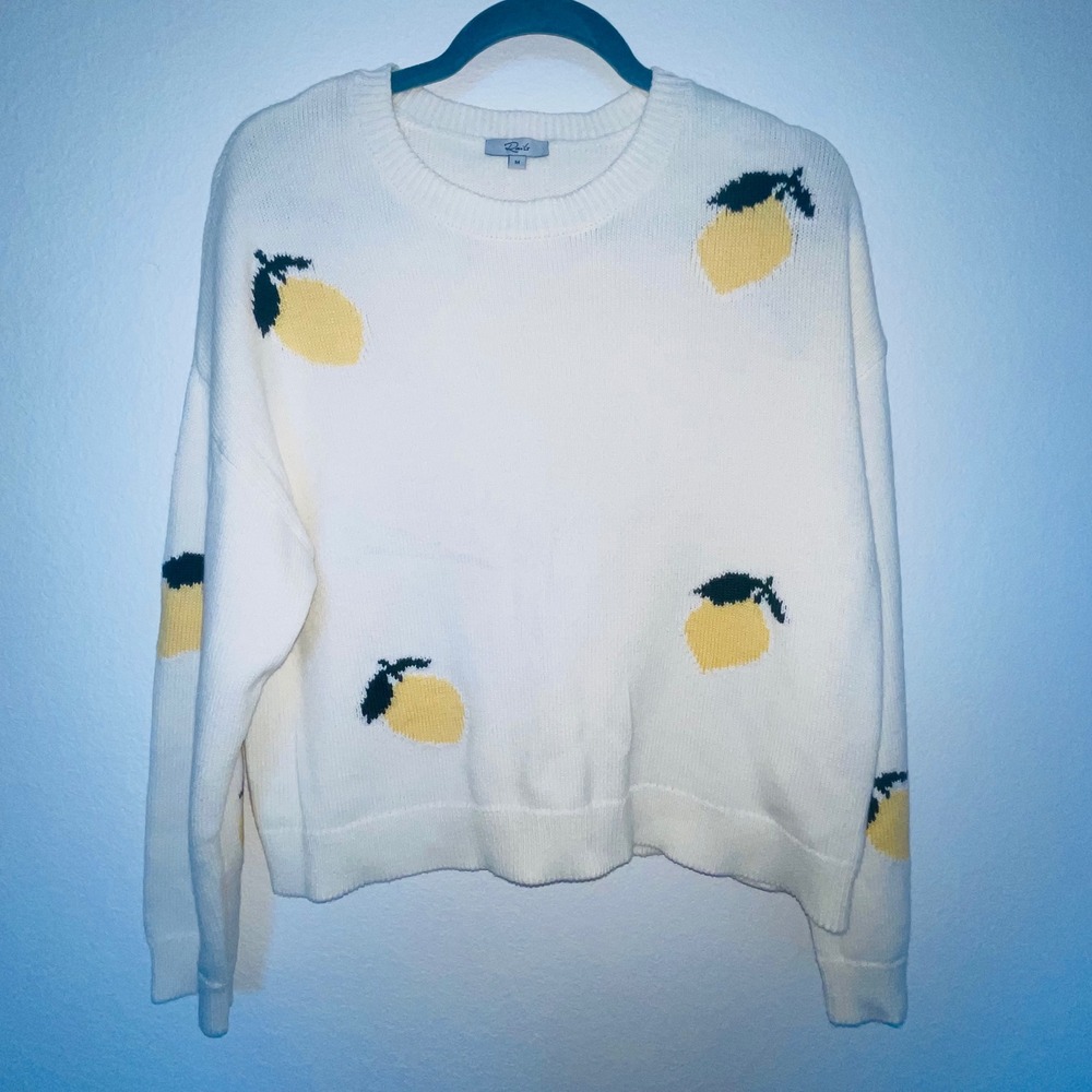 Rails Perci Lemon Sweater Medium M Cotton Cashmere Knit Fruit Crewneck Ivory⁠
